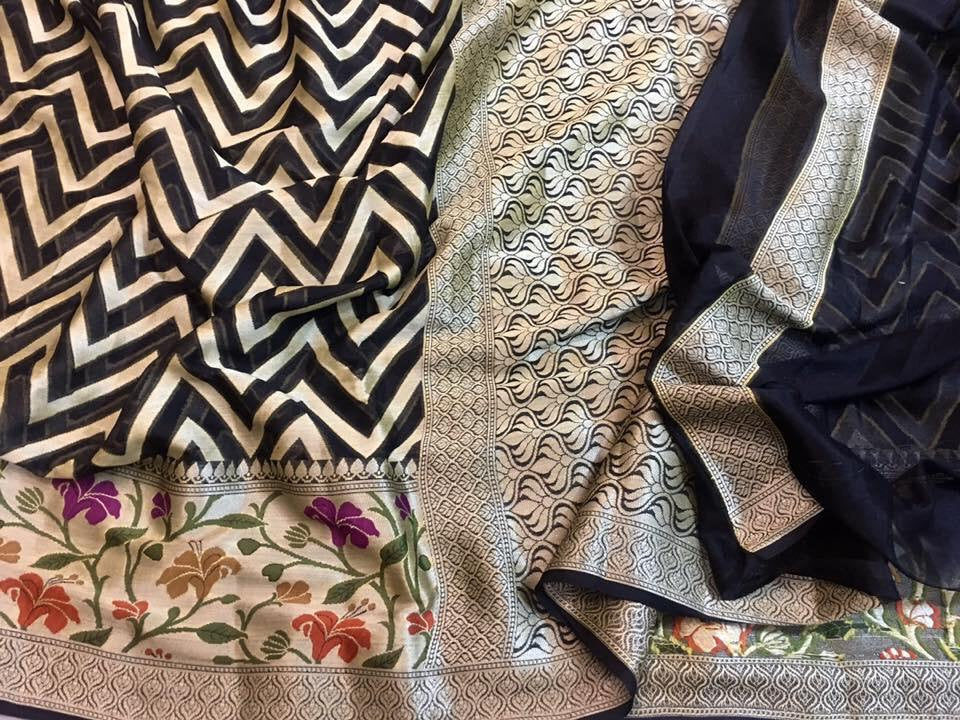 Zynah Pure Chiffon Georgette Banarasi Woven Saree, Dyeable; Custom Stitched/Ready-made Blouse, Fall, Petticoat; Shipping available USA, Worldwide