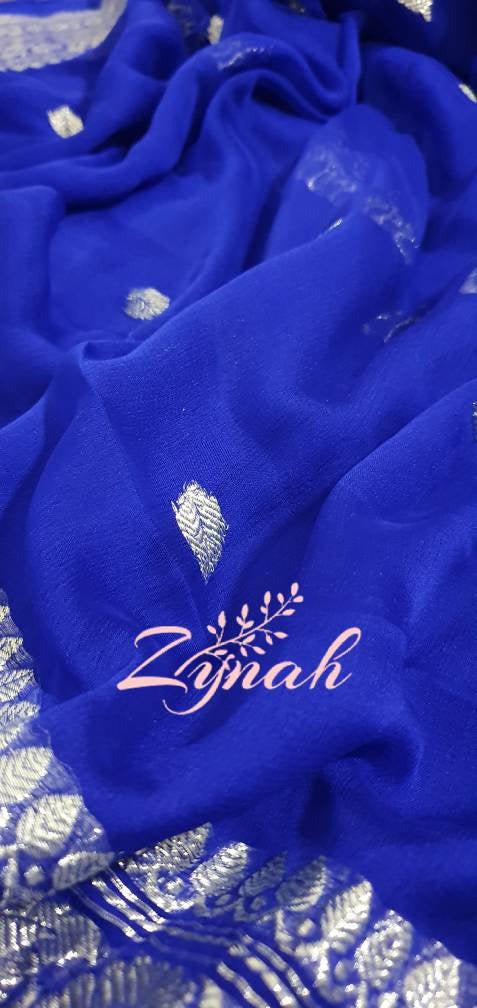 Zynah Pure Banarasi Handloom Khaddi Georgette Saree with Zari Weave; Custom Stitched/Ready-made Blouse, Fall, Petticoat; Shipping available USA, Worldwide