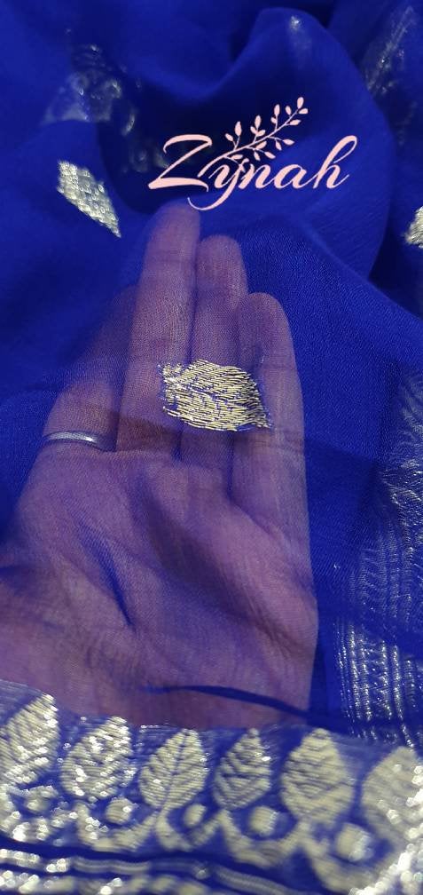 Zynah Pure Banarasi Handloom Khaddi Georgette Saree with Zari Weave; Custom Stitched/Ready-made Blouse, Fall, Petticoat; Shipping available USA, Worldwide