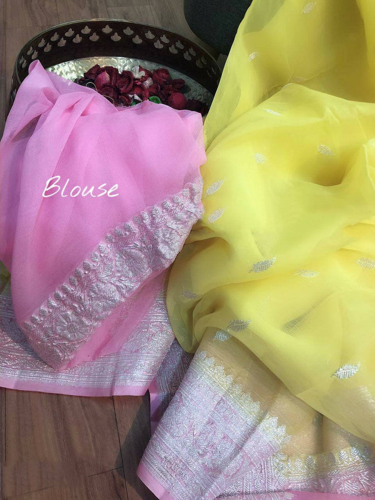 Zynah Pure Banarasi Handloom Khaddi Georgette Saree with Zari Border & Butis; Custom Stitched/Ready-made Blouse, Fall, Petticoat; Shipping available USA, Worldwide