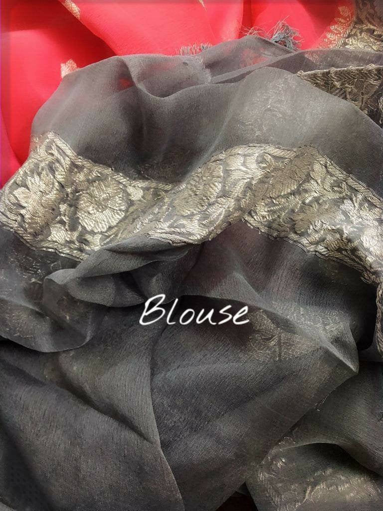 Zynah Pure Banarasi Handloom Khaddi Georgette Saree with Zari Weave; Custom Stitched/Ready-made Blouse, Fall, Petticoat; Shipping available USA, Worldwide