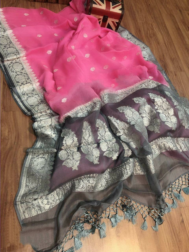Zynah Pure Banarasi Handloom Khaddi Georgette Saree with Zari Weave; Custom Stitched/Ready-made Blouse, Fall, Petticoat; Shipping available USA, Worldwide