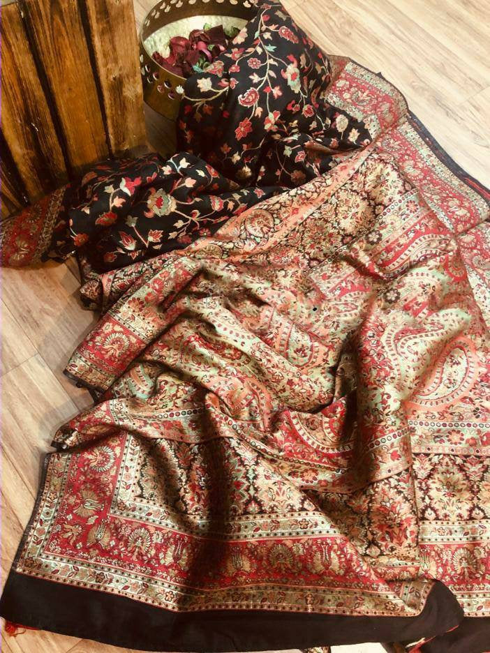 Zynah Pure Kani Silk Cotton Saree with Grand Pallu & Jaal woven body; Custom Stitched/Ready-made Blouse, Fall, Petticoat; Shipping available USA, Worldwide