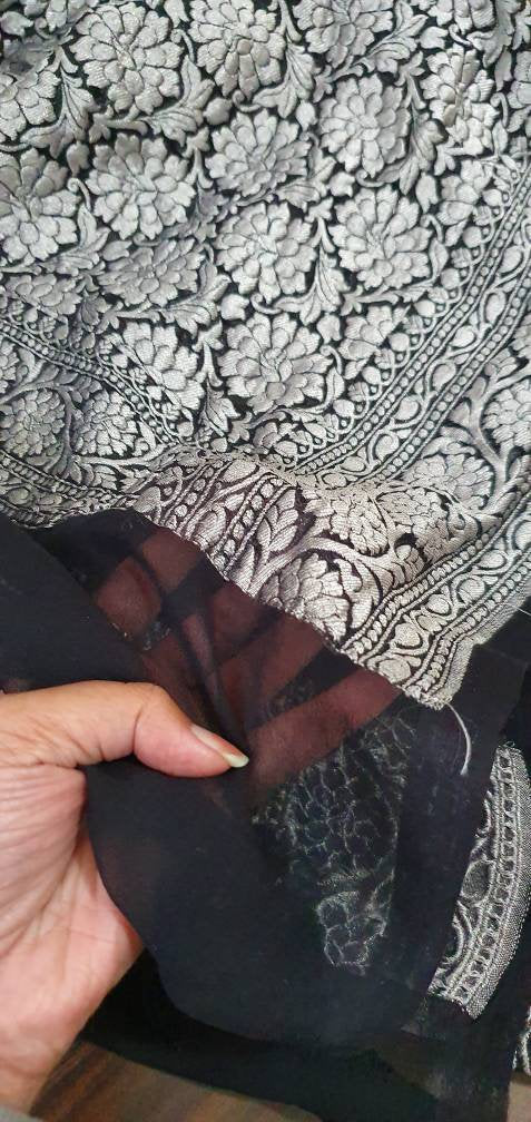 Zynah Khaddi Georgette Banarasi Woven Saree; Custom Stitched/Ready-made Blouse, Fall, Petticoat; Shipping available USA, Worldwide