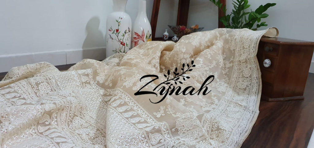 Zynah Pure Organza Chikankari Saree in Pastel Shades; Custom Stitched/Ready-made Blouse, Fall, Petticoat; Shipping available USA, Worldwide
