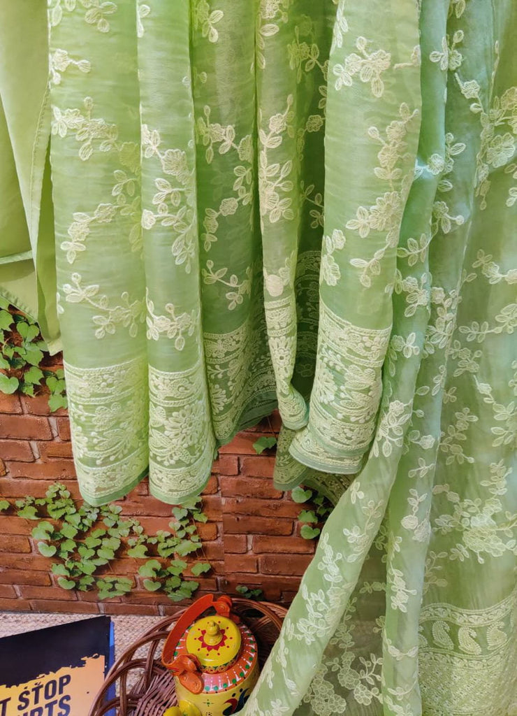 Zynah Pure Organza Chikankari Saree in Pastel Shades; Custom Stitched/Ready-made Blouse, Fall, Petticoat; Shipping available USA, Worldwide