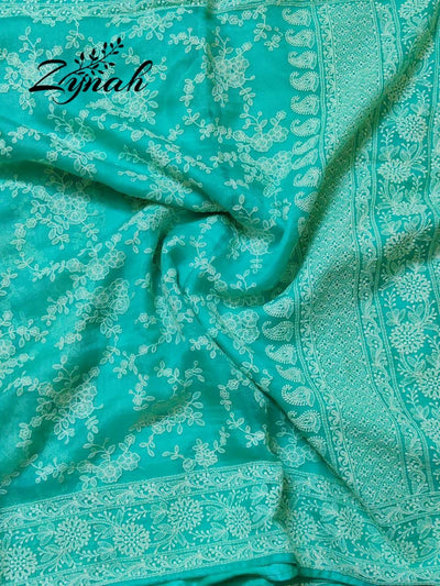 Zynah Pure Organza Chikankari Saree in Pastel Shades; Custom Stitched/Ready-made Blouse, Fall, Petticoat; Shipping available USA, Worldwide