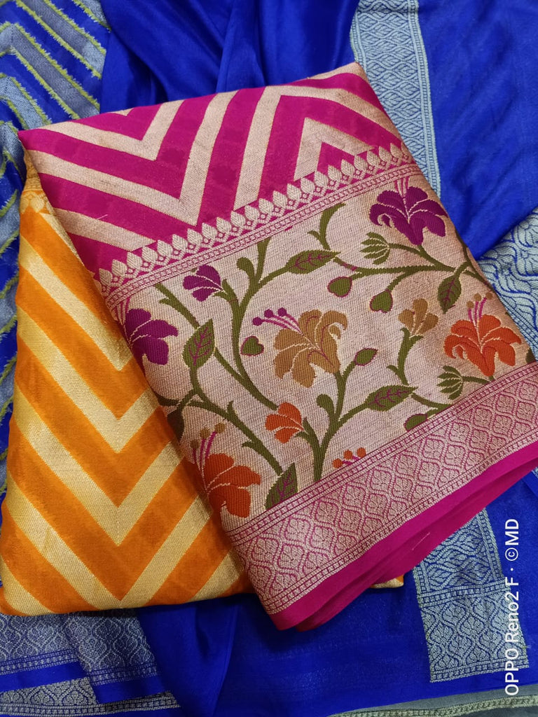 Zynah Pure Chiffon Georgette Banarasi Woven Saree, Dyeable; Custom Stitched/Ready-made Blouse, Fall, Petticoat; Shipping available USA, Worldwide