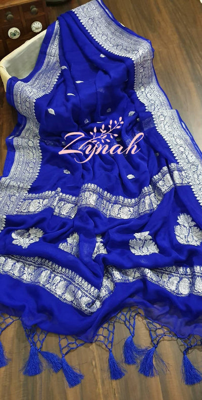 Zynah Pure Banarasi Handloom Khaddi Georgette Saree with Zari Weave; Custom Stitched/Ready-made Blouse, Fall, Petticoat; Shipping available USA, Worldwide