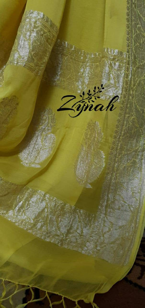 Zynah Pure Banarasi Handloom Khaddi Georgette Saree with Zari Weave; Custom Stitched/Ready-made Blouse, Fall, Petticoat; Shipping available USA, Worldwide