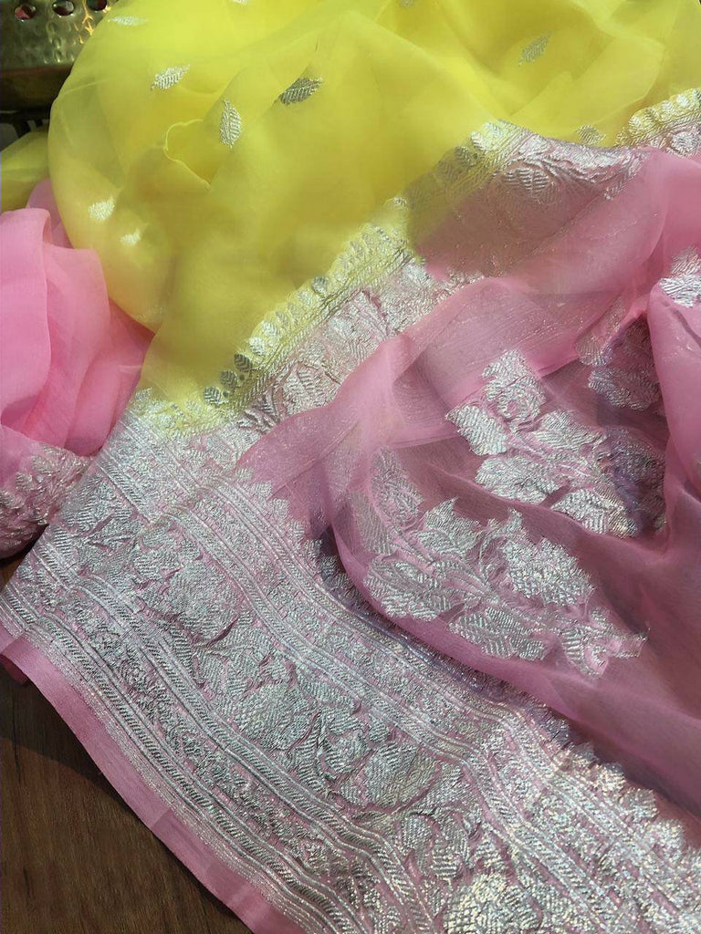 Zynah Pure Banarasi Handloom Khaddi Georgette Saree with Zari Border & Butis; Custom Stitched/Ready-made Blouse, Fall, Petticoat; Shipping available USA, Worldwide