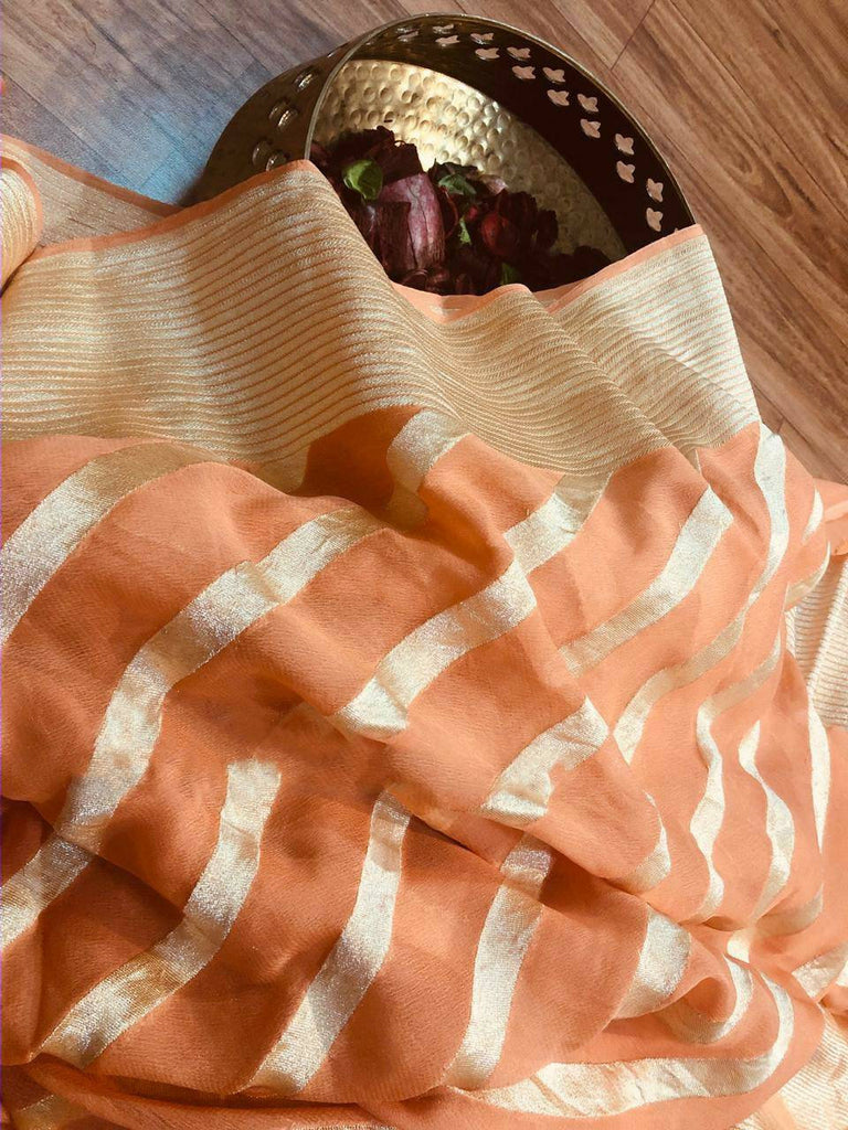 Zynah Khaddi Georgette Banarasi Woven Saree; Custom Stitched/Ready-made Blouse, Fall, Petticoat; Shipping available USA, Worldwide