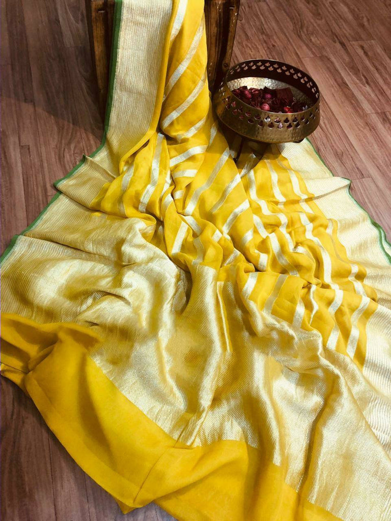 Zynah Khaddi Georgette Banarasi Woven Saree; Custom Stitched/Ready-made Blouse, Fall, Petticoat; Shipping available USA, Worldwide