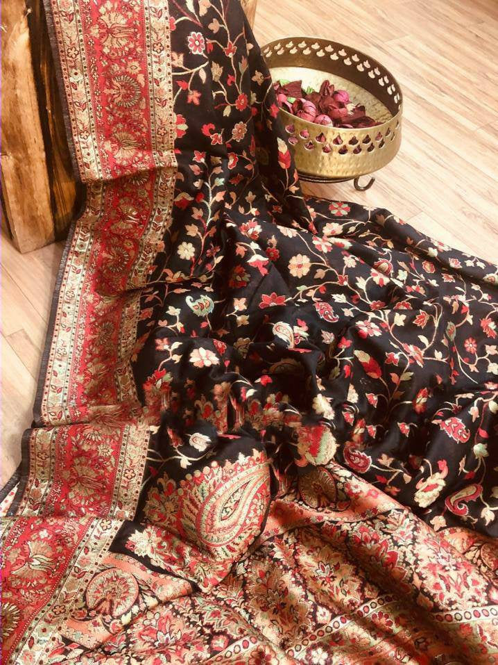 Zynah Pure Kani Silk Cotton Saree with Grand Pallu & Jaal woven body; Custom Stitched/Ready-made Blouse, Fall, Petticoat; Shipping available USA, Worldwide