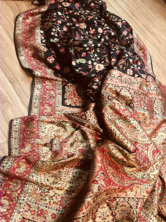 Zynah Pure Kani Silk Cotton Saree with Grand Pallu & Jaal woven body; Custom Stitched/Ready-made Blouse, Fall, Petticoat; Shipping available USA, Worldwide