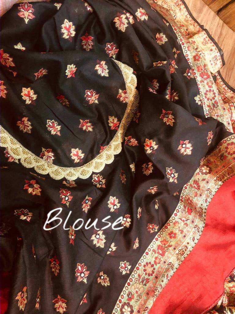 Zynah Pure Kani Silk Cotton Saree with Grand Pallu & Jaal woven body; Custom Stitched/Ready-made Blouse, Fall, Petticoat; Shipping available USA, Worldwide