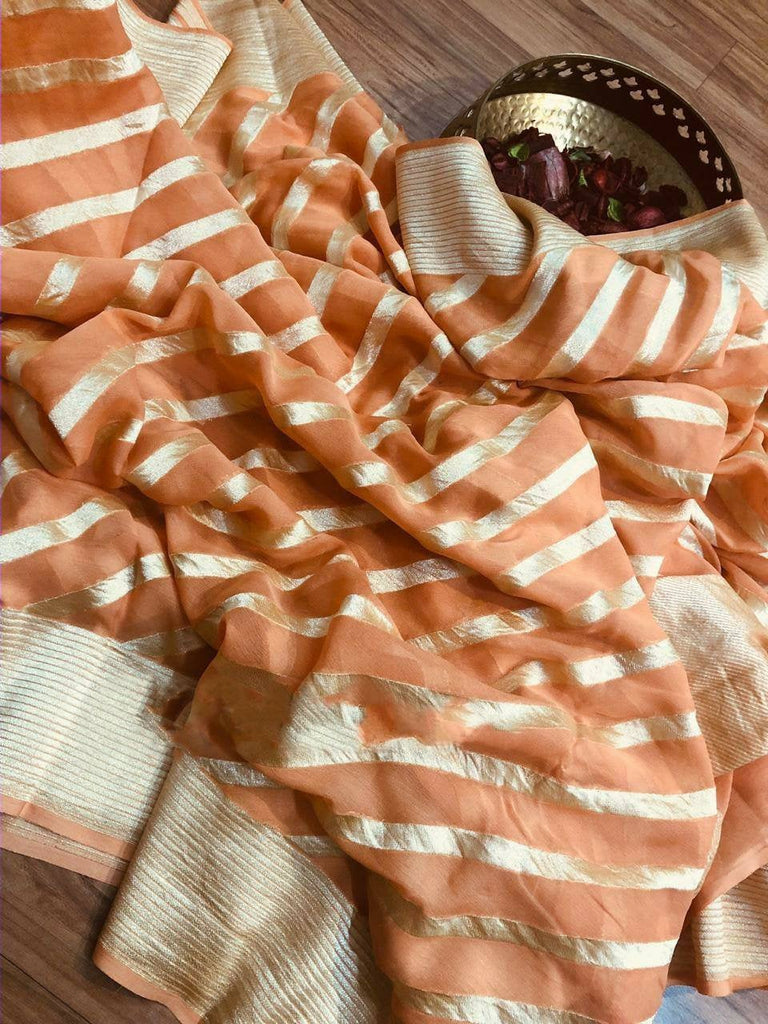 Zynah Khaddi Georgette Banarasi Woven Saree; Custom Stitched/Ready-made Blouse, Fall, Petticoat; Shipping available USA, Worldwide