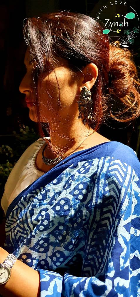 Zynah Pure Mal Cotton Handblock printed Indigo Sarees; Custom Stitched/Ready-made Blouse, Fall, Petticoat; Shipping available USA, Worldwide