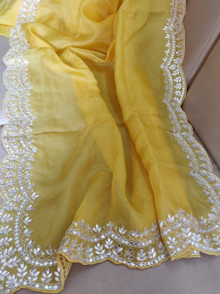 Zynah Organza Silk Saree, Cut Dana, Zardosi, & Gota Patti Handwork; Custom Stitched/Ready-made Blouse, Fall, Petticoat; Shipping available USA, Worldwide