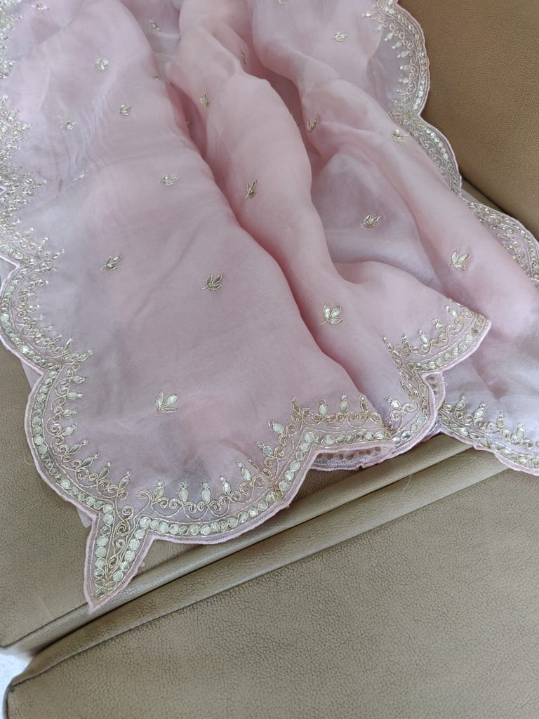 Zynah Organza Silk Saree, Cut Dana, Zardosi, & Gota Patti Handwork; Custom Stitched/Ready-made Blouse, Fall, Petticoat; Shipping available USA, Worldwide