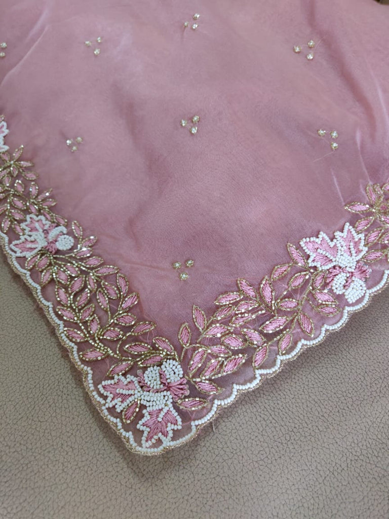 Zynah Organza Silk Saree, Cutdana Work, Pearl Beads Work; Custom Stitched/Ready-made Blouse, Fall, Petticoat; Shipping available USA, Worldwide
