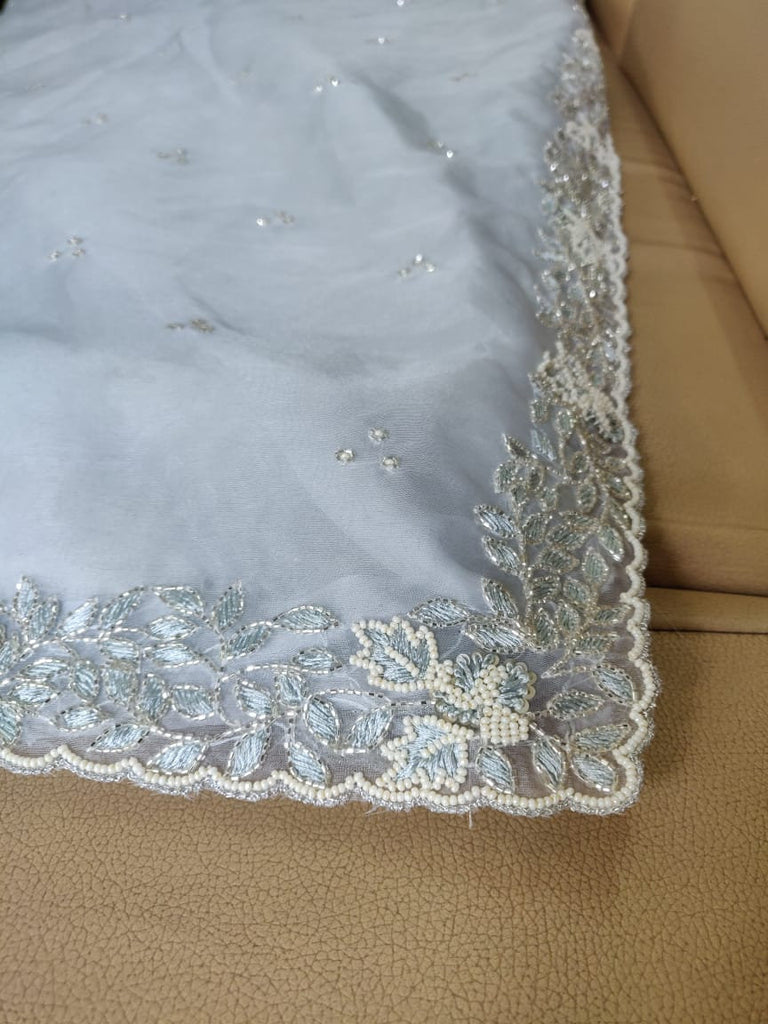 Zynah Organza Silk Saree, Cutdana Work, Pearl Beads Work; Custom Stitched/Ready-made Blouse, Fall, Petticoat; Shipping available USA, Worldwide