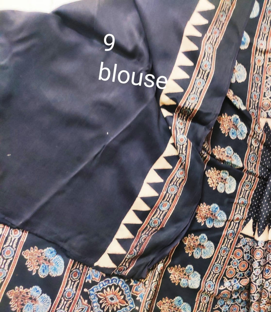 Zynah Pure Modal Silk Ajrakh Saree with Handblock Prints; Custom Stitched/Ready-made Blouse, Fall, Petticoat; Shipping available USA, Worldwide