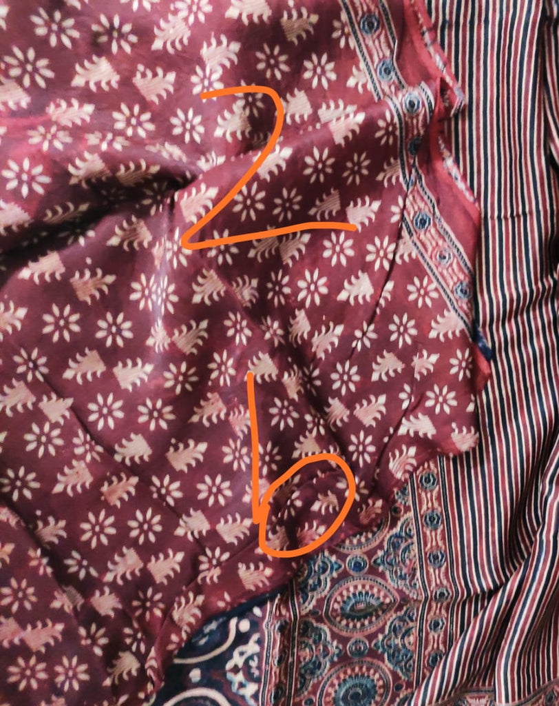 Zynah Pure Modal Silk Ajrakh Saree with Handblock Prints; Custom Stitched/Ready-made Blouse, Fall, Petticoat; Shipping available USA, Worldwide