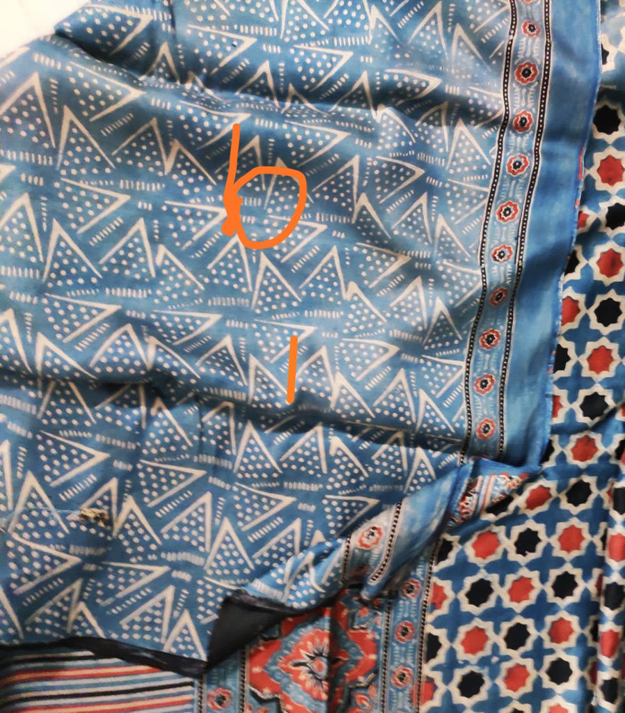 Zynah Pure Modal Silk Ajrakh Saree with Handblock Prints; Custom Stitched/Ready-made Blouse, Fall, Petticoat; Shipping available USA, Worldwide