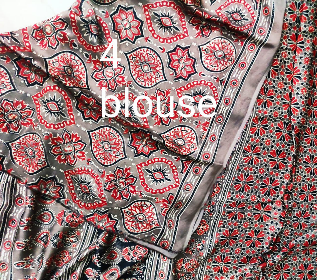 Zynah Pure Modal Silk Ajrakh Saree with Handblock Prints; Custom Stitched/Ready-made Blouse, Fall, Petticoat; Shipping available USA, Worldwide