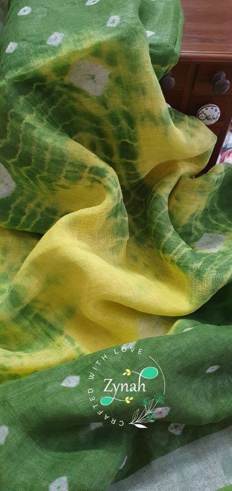 Zynah Organic Lab Tested superior Count pure 'Linen By Linen' handcrafted shibori print saree; Custom Stitched/Ready-made Blouse, Fall, Petticoat; Shipping available USA, Worldwide