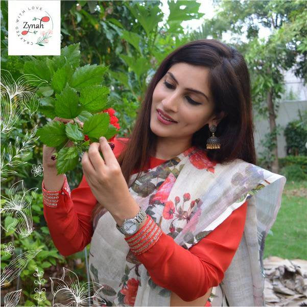 Zynah Digital Printed Organic Lab Tested 120 Count pure 'Linen by Linen' Handcrafted Saree; Custom Stitched/Ready-made Blouse, Fall, Petticoat; Shipping available USA, Worldwide