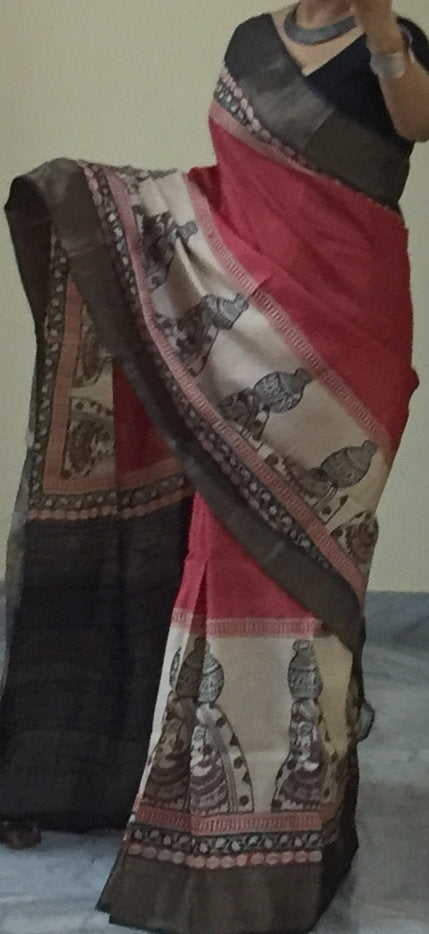 Zynah Pure Tussar Silk Handcrafted Sarees with Handblock Prints; stitched readymade blouse,fall,petticoat,available in USA & Worldwide