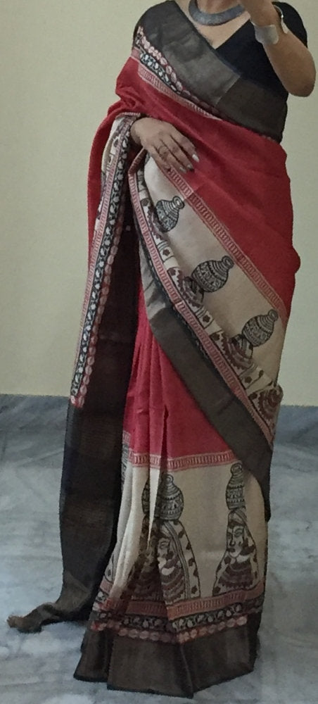 Zynah Pure Tussar Silk Handcrafted Sarees with Handblock Prints; stitched readymade blouse,fall,petticoat,available in USA & Worldwide