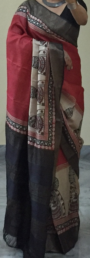 Zynah Pure Tussar Silk Handcrafted Sarees with Handblock Prints; stitched readymade blouse,fall,petticoat,available in USA & Worldwide