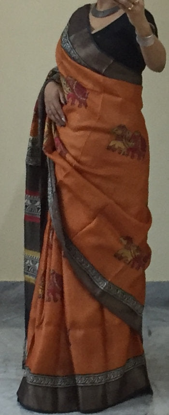 Zynah Pure Tussar Silk Handcrafted Sarees with Handblock Prints; stitched readymade blouse,fall,petticoat,available in USA & Worldwide