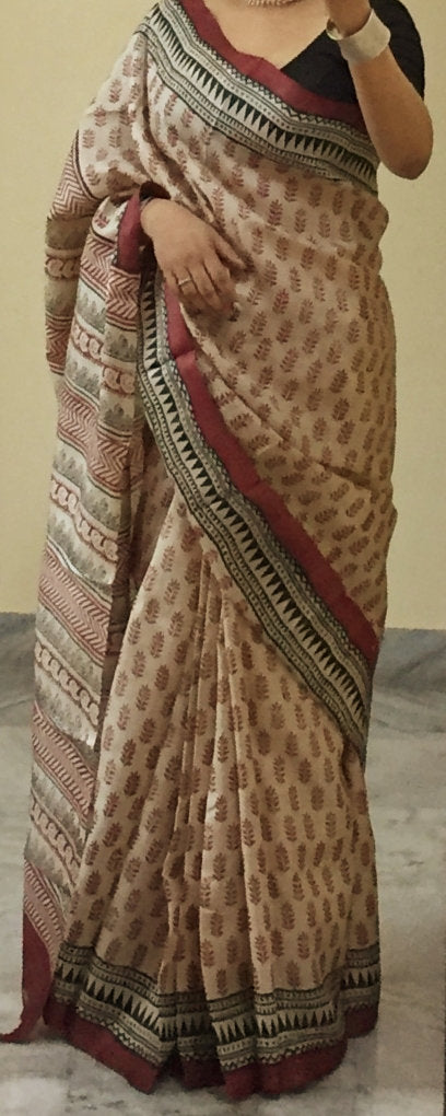 Zynah Pure Tussar Silk Handcrafted Sarees with Handblock Prints; stitched readymade blouse,fall,petticoat,available in USA & Worldwide