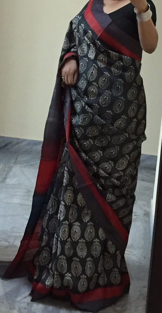 Zynah Pure Tussar Silk Handcrafted Sarees with Handblock Prints; stitched readymade blouse,fall,petticoat,available in USA & Worldwide