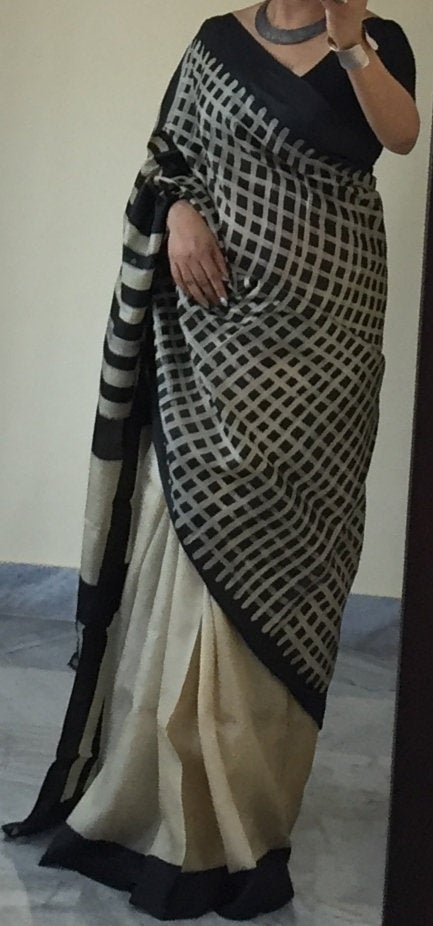 Zynah Pure Tussar Silk Handcrafted Sarees with Handblock Prints; stitched readymade blouse,fall,petticoat,available in USA & Worldwide