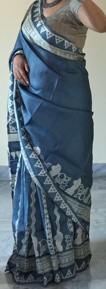 Zynah Pure Tussar Silk Handcrafted Sarees with Handblock Prints; stitched readymade blouse,fall,petticoat,available in USA & Worldwide