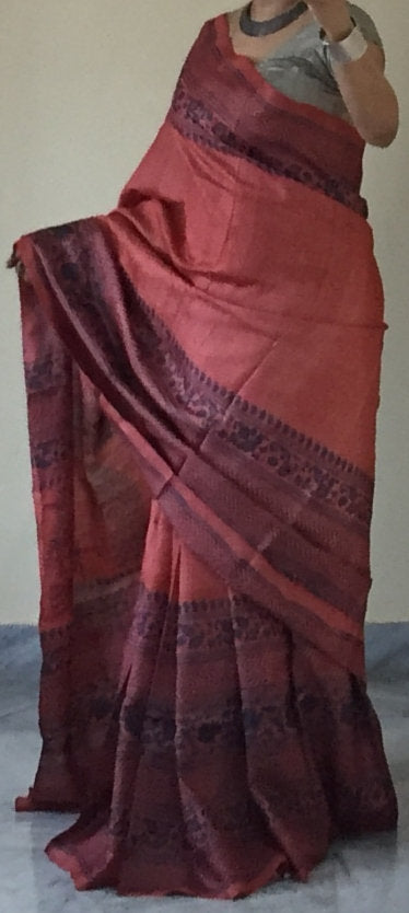 Zynah Pure Tussar Silk Handcrafted Sarees with Handblock Prints; stitched readymade blouse,fall,petticoat,available in USA & Worldwide