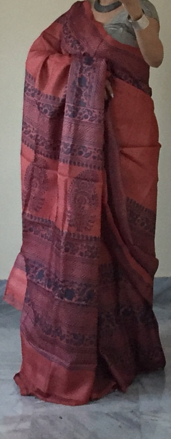Zynah Pure Tussar Silk Handcrafted Sarees with Handblock Prints; stitched readymade blouse,fall,petticoat,available in USA & Worldwide