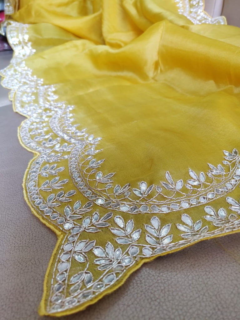 Zynah Organza Silk Saree, Cut Dana, Zardosi, & Gota Patti Handwork; Custom Stitched/Ready-made Blouse, Fall, Petticoat; Shipping available USA, Worldwide