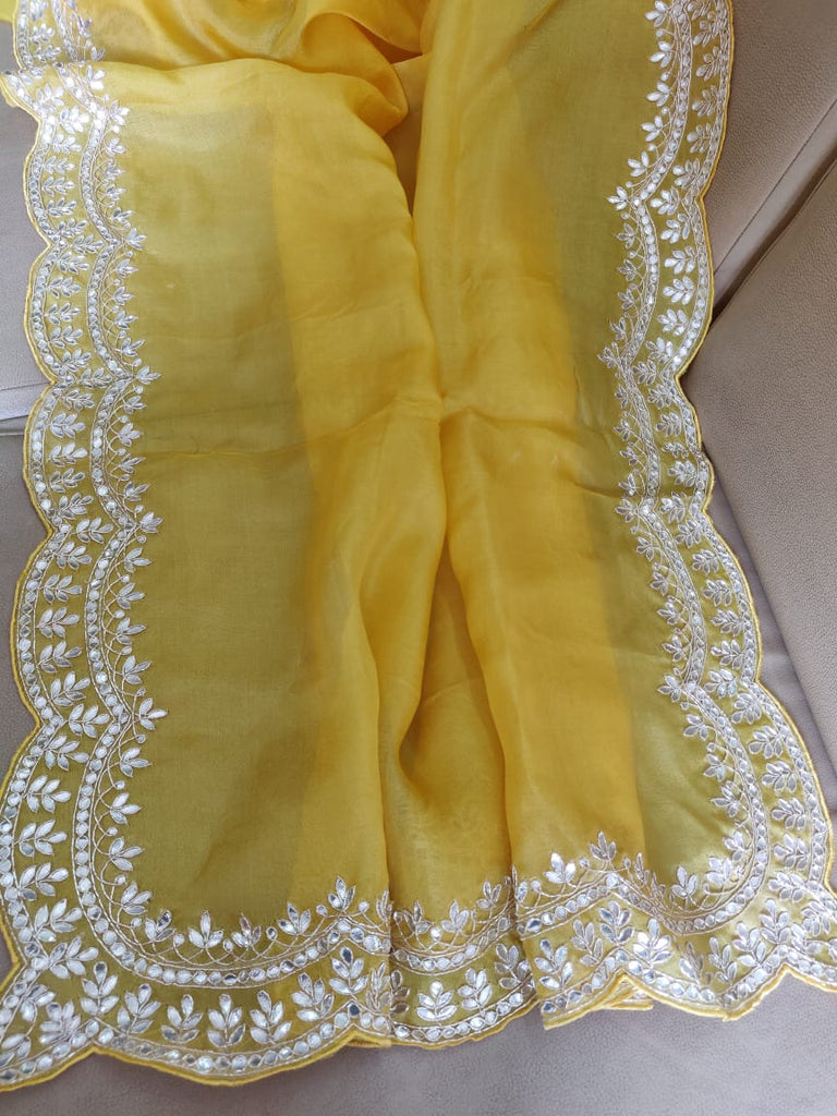 Zynah Organza Silk Saree, Cut Dana, Zardosi, & Gota Patti Handwork; Custom Stitched/Ready-made Blouse, Fall, Petticoat; Shipping available USA, Worldwide