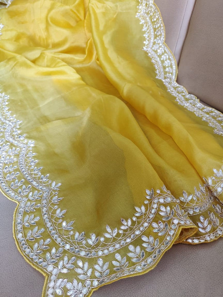 Zynah Organza Silk Saree, Cut Dana, Zardosi, & Gota Patti Handwork; Custom Stitched/Ready-made Blouse, Fall, Petticoat; Shipping available USA, Worldwide