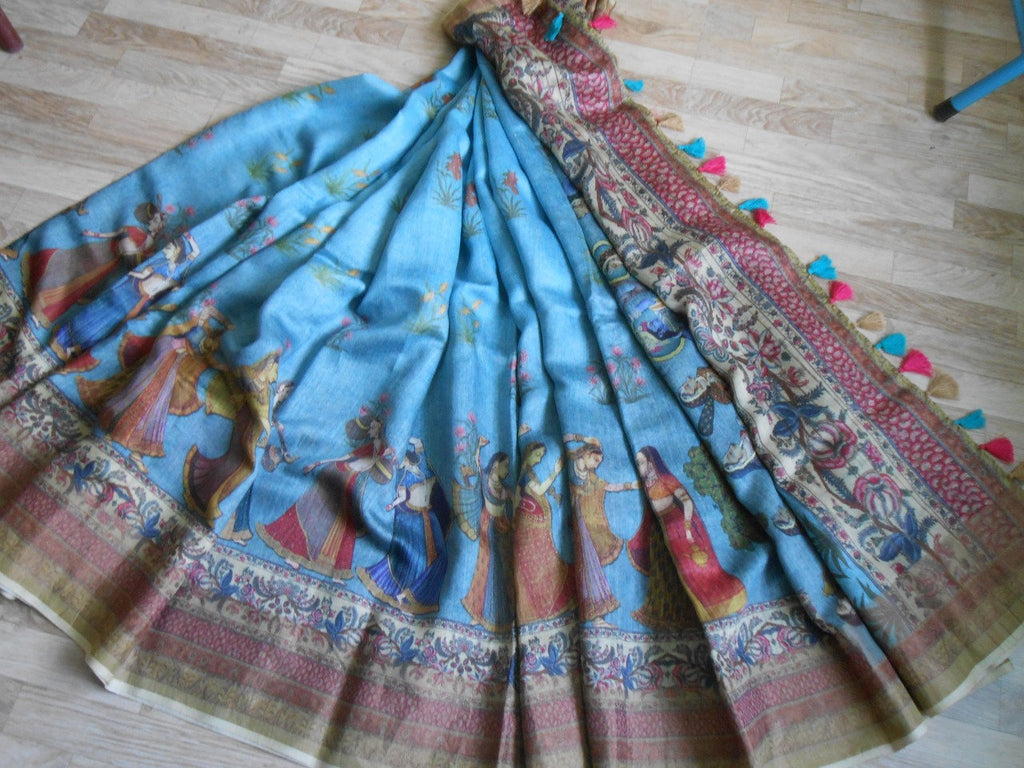 Zynah Kalamkari Organic Lab Tested 120 Count pure 'Linen by Linen' Saree; Custom Stitched/Ready-made Blouse, Fall, Petticoat; Shipping available USA, Worldwide