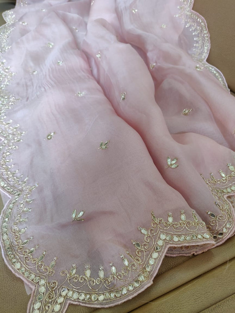 Zynah Organza Silk Saree, Cut Dana, Zardosi, & Gota Patti Handwork; Custom Stitched/Ready-made Blouse, Fall, Petticoat; Shipping available USA, Worldwide