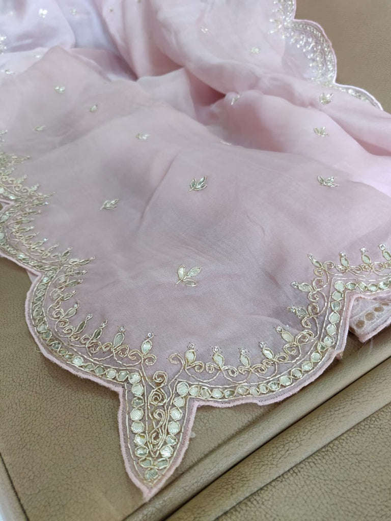 Zynah Organza Silk Saree, Cut Dana, Zardosi, & Gota Patti Handwork; Custom Stitched/Ready-made Blouse, Fall, Petticoat; Shipping available USA, Worldwide