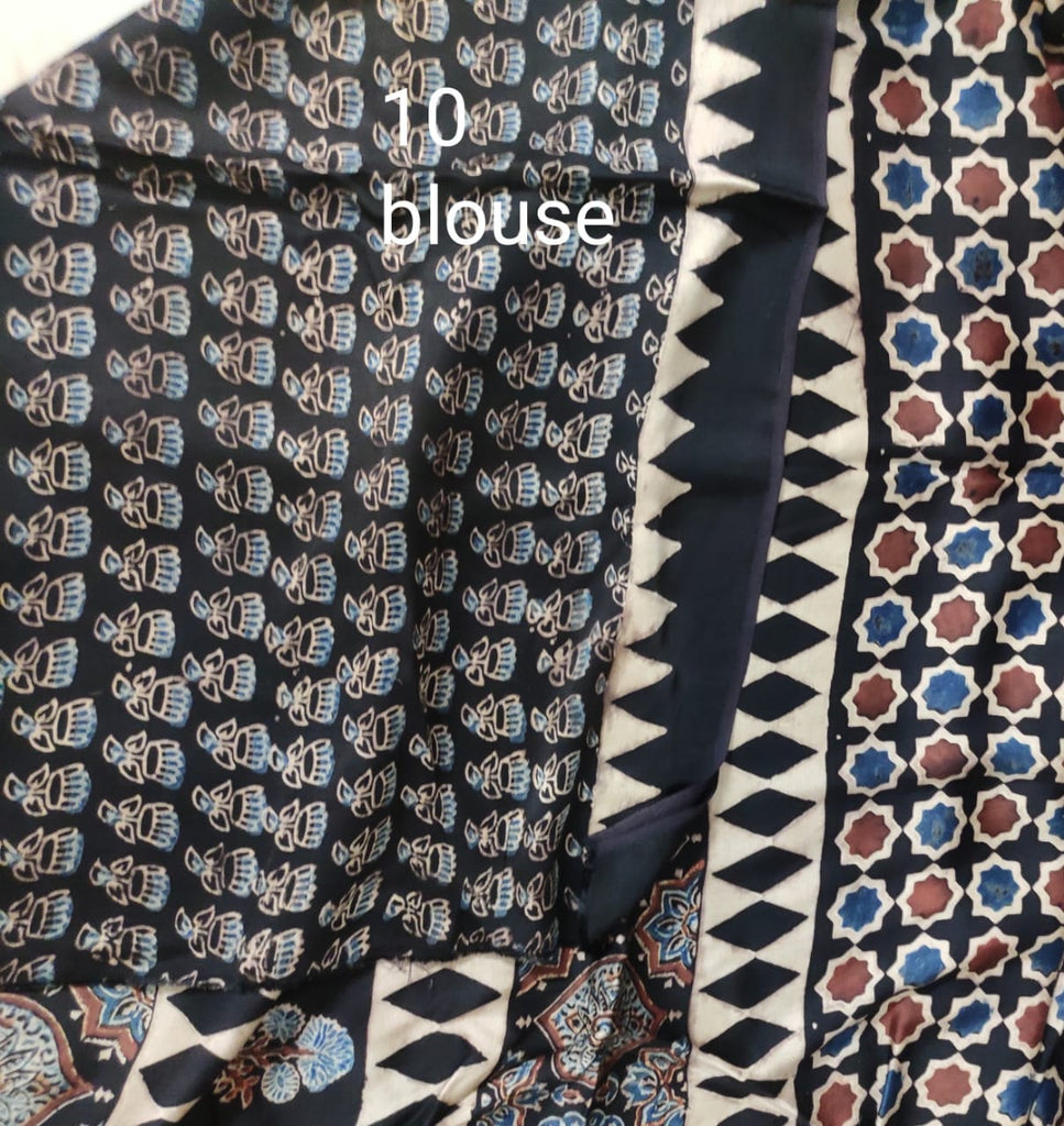 Zynah Pure Modal Silk Ajrakh Saree with Handblock Prints; Custom Stitched/Ready-made Blouse, Fall, Petticoat; Shipping available USA, Worldwide