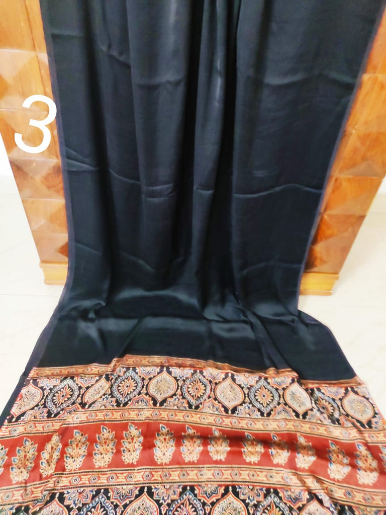 Zynah Pure Modal Silk Ajrakh Saree with Handblock Prints; Custom Stitched/Ready-made Blouse, Fall, Petticoat; Shipping available USA, Worldwide